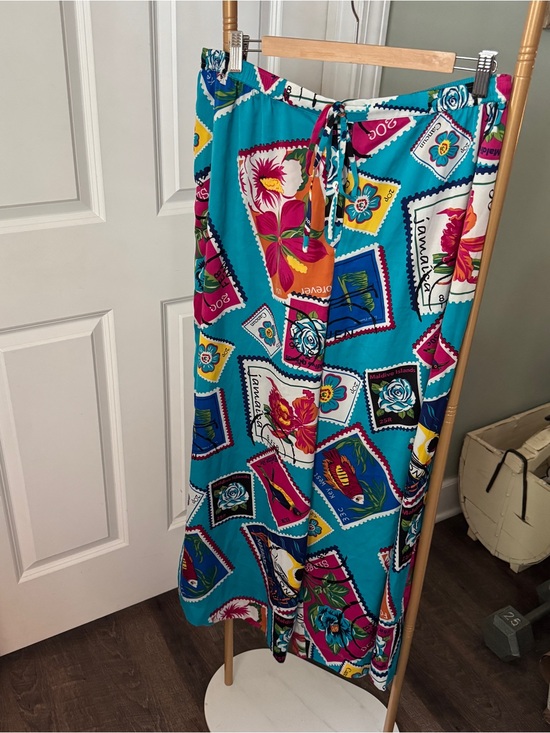 Tiny Pants - Teal Tropical Stamp-Print Wide Leg Pants